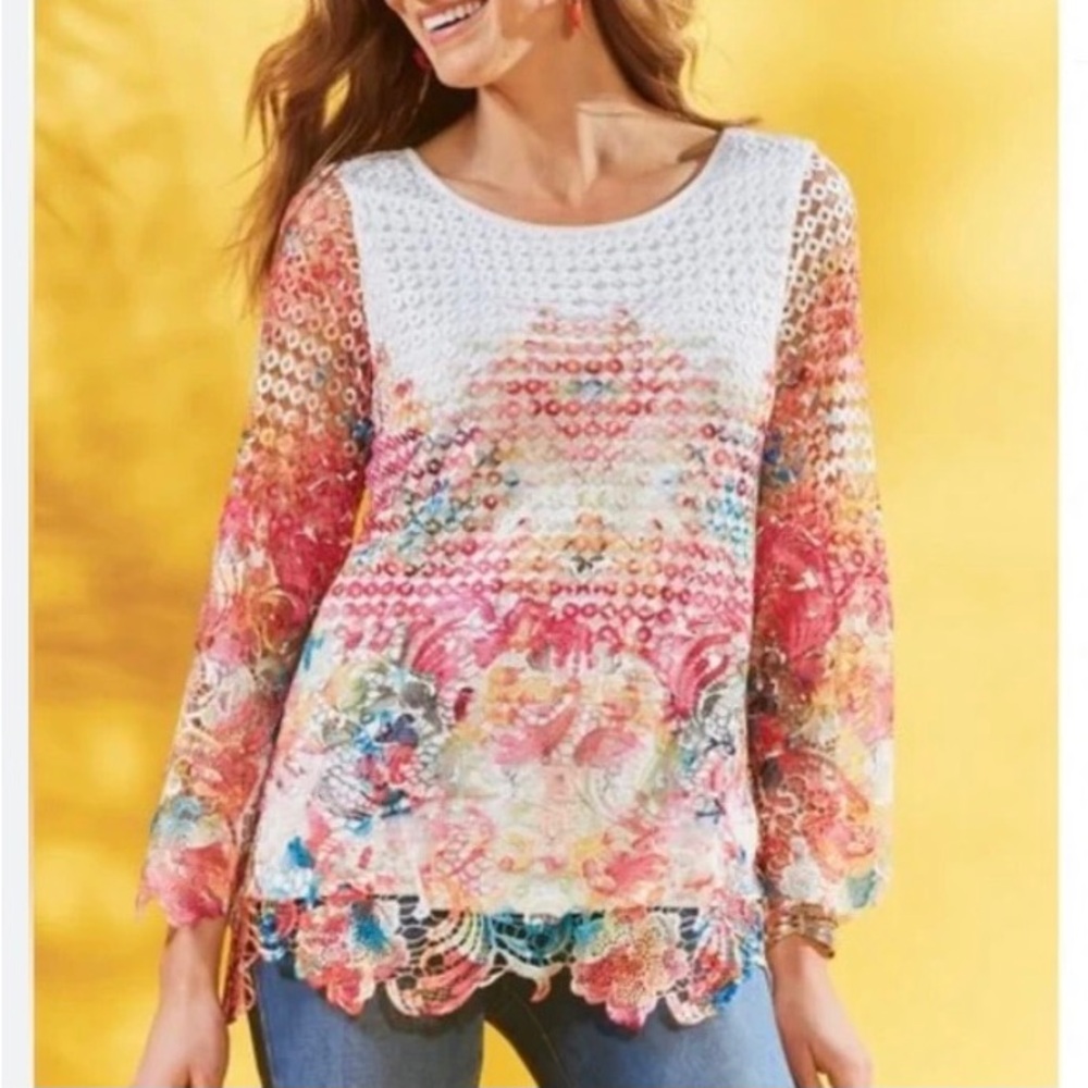 Soft Surroundings Flores Top Floral Lace Crochet Knit Boho Size XL - Picture 9 of 9